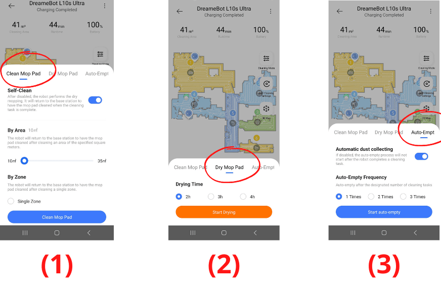Settings for the base station of the Dreame L10s Ultra are made in the Dreamehome App.